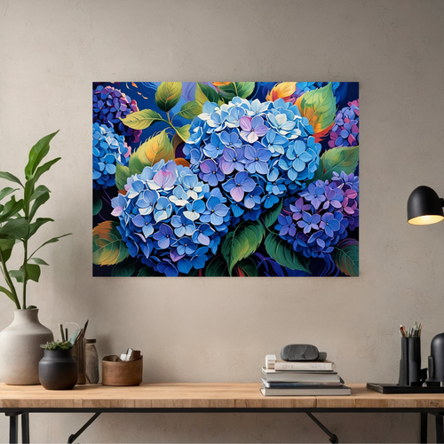 Blå Hortensia i Full Blomst